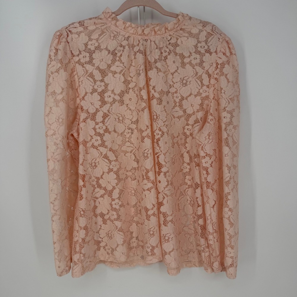 Cloth & Portrait Blouse Womens XXL Peach Floral Lace Ruffle Mock Neck Romantic